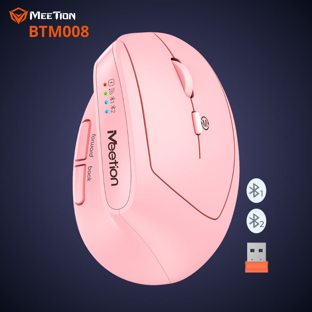 Chuột đứng không dây Meetion BTM008 Dual Mode Bluetooth + USB 2.4GHz thiết kế công thái học tích hợp pin sạc